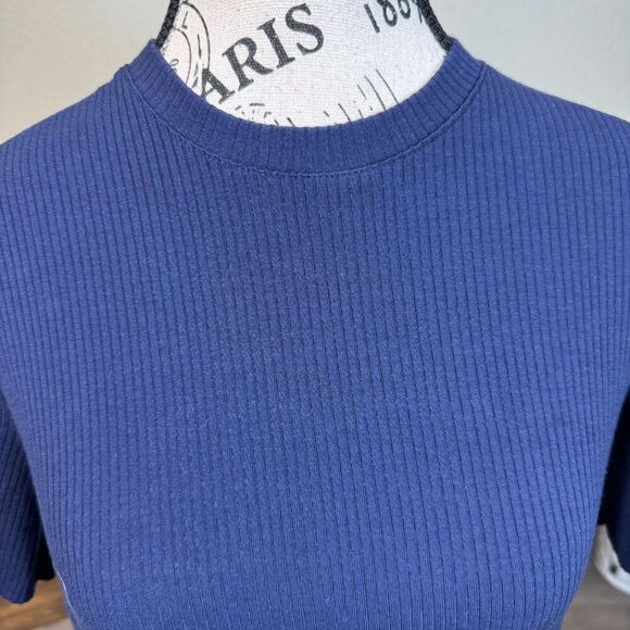 Reformation Gigi Ribbed Knit Navy Blue Mini Dress Size XS Casual Travel Stretch - Picture 3 of 8